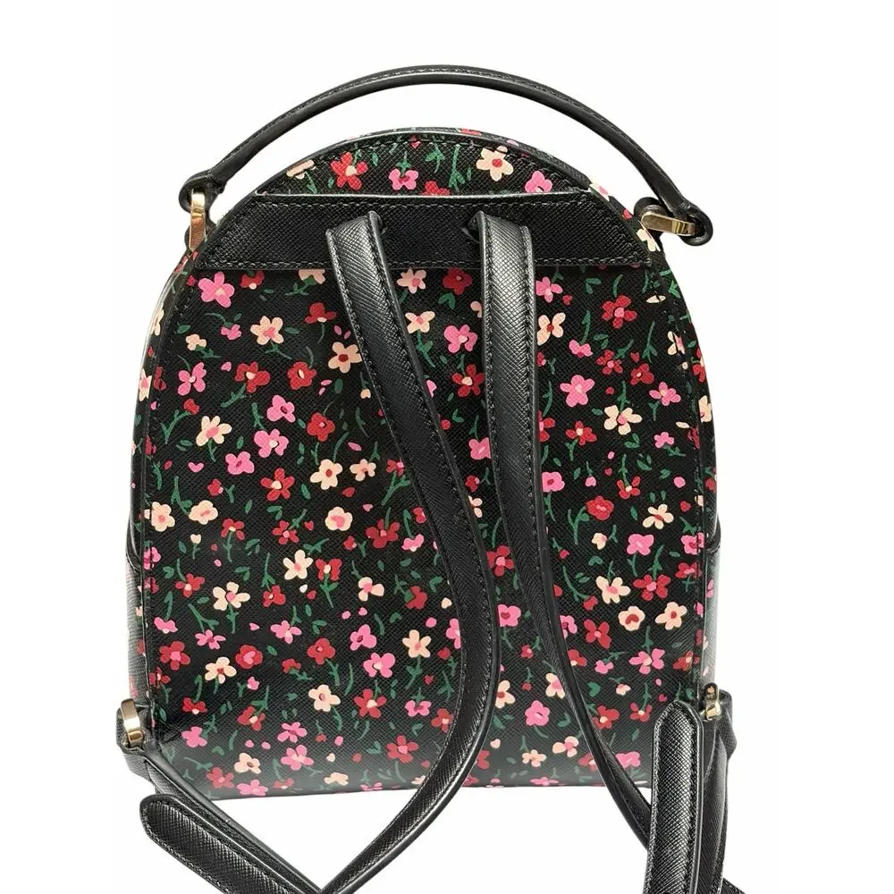 Kate Spade Floral Mini Backpack Black Pink Top Handle Leather Crossbody Purse